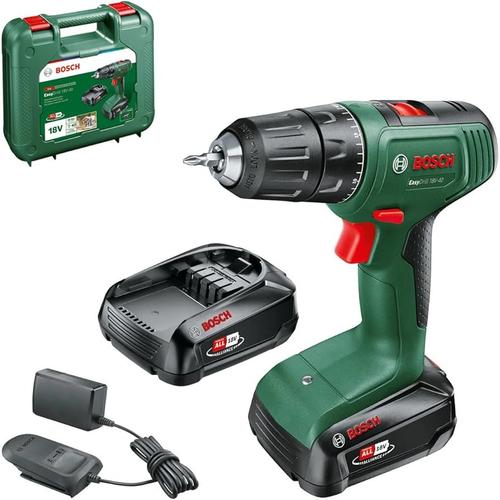 Masina de gaurit si insurubat cu acumulator Bosch EasyDrill 18V-40 06039D8005, 40 Nm, Mandrina rapida 13 mm, 1630 rpm, + 2x acumulatori 2.0 Ah, incarcator si valiza