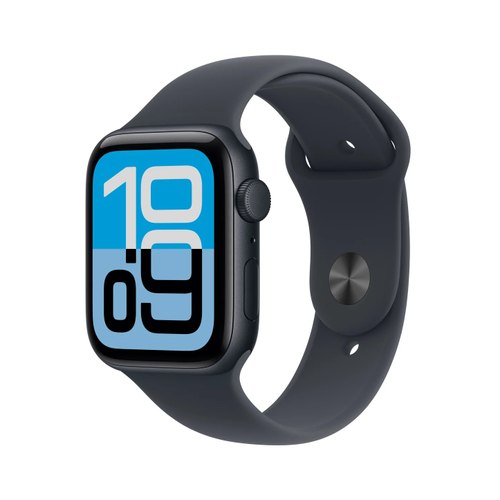 Smartwatch Apple Watch SE 3 (2025), GPS + Cellular, 44mm, Ecran Retina LTPO OLED, Chip S10 cu Procesor Dual-Core, 64GB Flash, Wi-Fi, Bluetooth, Curea Sport Band M/L (Negru)