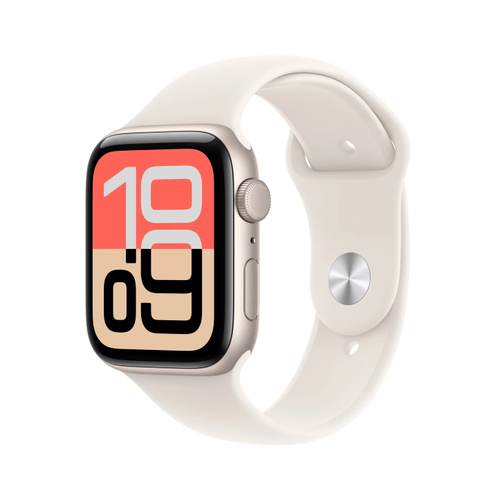 Smartwatch Apple Watch SE 3 (2025), GPS + Cellular, 44mm, Ecran Retina LTPO OLED, Chip S10 cu Procesor Dual-Core, 64GB Flash, Wi-Fi, Bluetooth, Curea Sport Band M/L (Auriu)