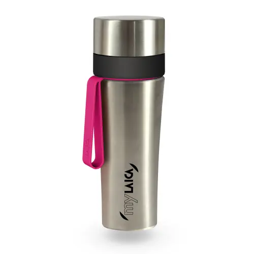 Sticla filtranta Sport myLaica, Inox, 0,55 litri, portabila, Roz