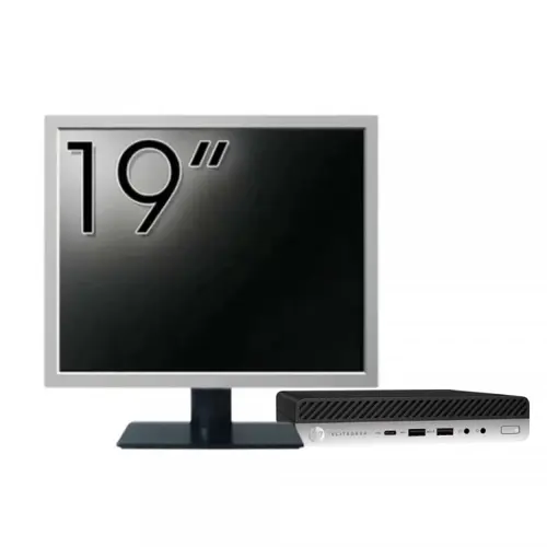 Pachet Calculator Refurbished HP EliteDesk 800 G3 Mini PC, Intel Core i7-7700T 2.90GHz, 8GB DDR4, 256GB SSD, Wi-Fi + Monitor 19"