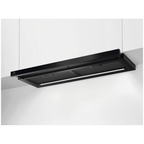 Hota incorporabila telescopica Electrolux LFP819K, 90 cm, 1 motor, 3 viteze+intensiv, Panel frontal de sticla, Control electronic, Conectivitate plita, Functie Breeze, Perfect Illumination, 4 filtre de aluminiu lavabile, 650 mc/h (Negru)