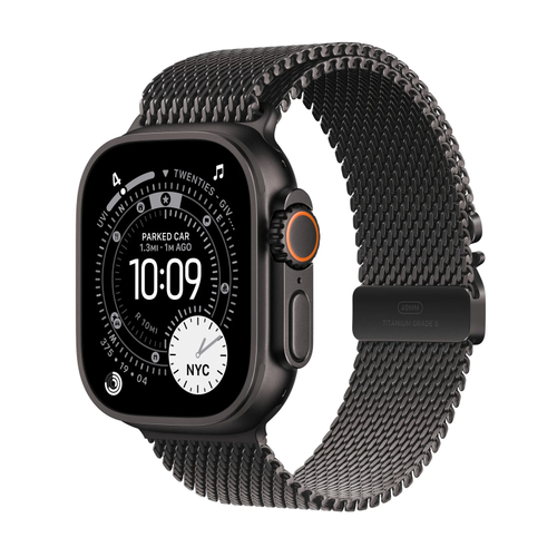 Smartwatch Apple Watch Ultra 3, 49mm, GPS + Cellular, Ecran Retina LTPO OLED, Chip S10 cu Procesor Dual-Core, 64GB Flash, Wi-Fi, Bluetooth, NFC, Milanese Loop Large (Negru)