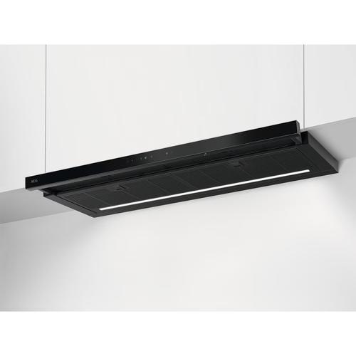 Hota telescopica incorporabila AEG GDP869PB, Panel frontal de sticla,Control electronic, Conectivitate plita; Functie Breeze, Perfect Illumination, Putere de absorbtie 650 mc/h, 90 cm (Negru)