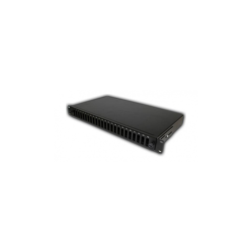 Patch panel FO cu sina glisanta 24 porturi LC quad / SC duplex, 1U, caseta sudura 24, tub termo, accesorii prindere, neechipat, negru - EMTEX