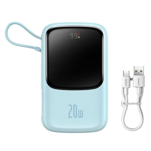 Acumulator extern Baseus Q Pow Digital Display 20000mAh, 20W, Lightning, Type-C, USB, cablu USB-C, 3A (Albastru)