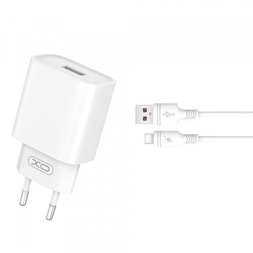 Incarcator Retea Cu Cablu USB-C XO Design CE02D, 18W, 3A, 1 x USB-A (Alb)