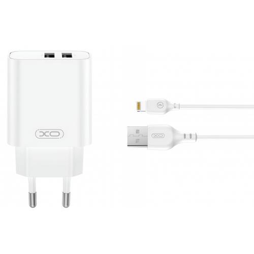 Incarcator Retea Cu Cablu Lightning XO Design CE34, 12W, 2.4A, 2 x USB-A (Alb)