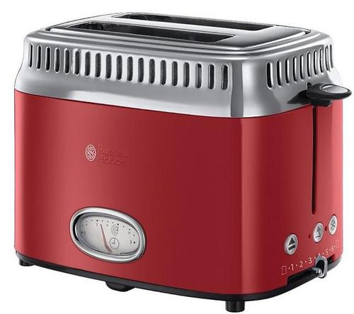 Prajitor de paine Russell Hobbs Retro Ribbon Red 21680-56, 1200 W, 2 felii, Prajire rapida, Gratar chifle (Rosu/Inox)