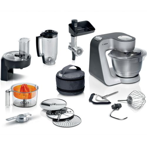 Robot de bucatarie Bosch MUM5935B, 1000 W, 7 viteze, bol 3.9 l, blender, masina de tocat, Mixare planetara 3D (Argintiu/Negru)
