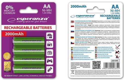 Acumulatori Foto Esperanza EZA104G, AA, Ni-MH, 2000mAh x 4
