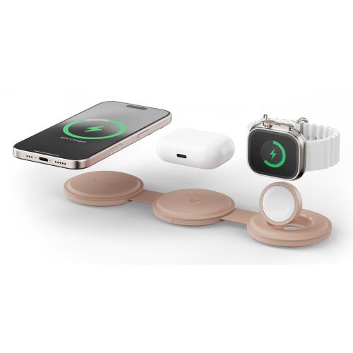 Incarcator Wireless 3 in 1 pliabil Qi2 Satechi ST-QTG31R, pentru dispozitivele Apple, Magsafe, Statie de incarcare pentru Iphone, AppleWatch, AirPods, Samsung, OnePlus (Roz)