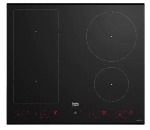 Plita incorporabila Beko HII64822UFT, Inductie, 4 zone de gatit, IndyFlex, Booster, Luminous Touch Control, 15 trepte putere, Wipe Guard, Timer, 60 cm (Negru)