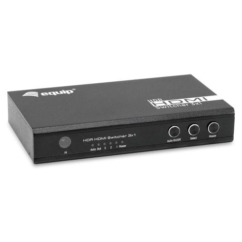 Switch KVM Equip 332725, HDMI 2.0, 4K Ultra HD, 7.1 canale audio, 70x20x125mm, Negru