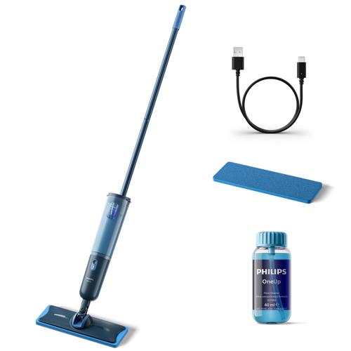 Mop electric Philips OneUp Seria 3000 XV3101/01, Rezervor apa curata 312 ml, Rezervor apa murdara 270 ml, Autonomie 50 minute (Albastru)
