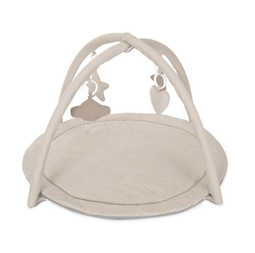 Saltea de activitati pentru bebelusi Lorelli Moments, jucarii textile cu sunet si zornaitoare, 83x83 cm, 0 luni+, Bej