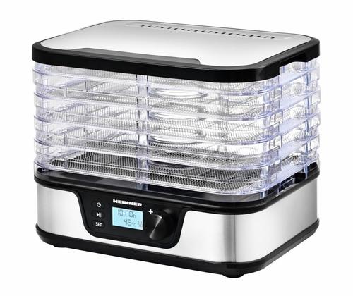 Deshidrator de alimente HEINNER HFD-K380DSS, 380 W, 5 tavi, Temperatura ajustabila 35-75 C, Timer (Inox)