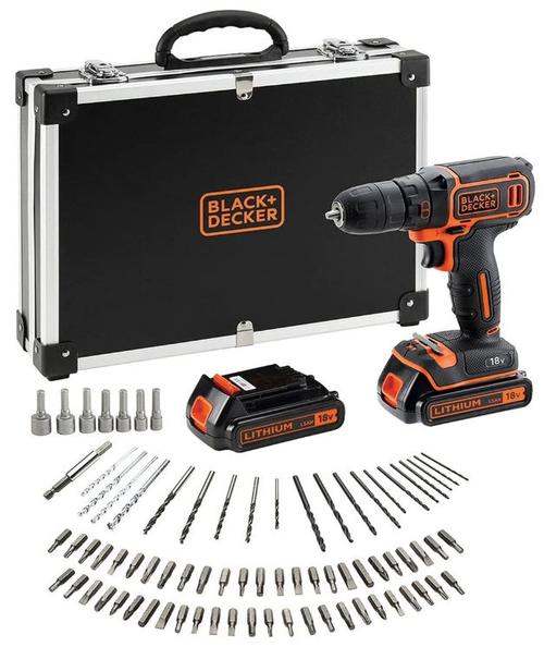 Masina de gaurit si insurubat cu acumulator Black & Decker BDCDC18BAFC, 2 acumulatori, accesorii