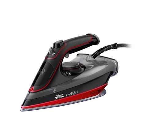 Fier de calcat Braun FreeStyle 5 SI5057RD, 2700 W, Talpa SuperCeramic, Jet de abur 220 g/min, Debit abur 50 g/min, Rezervor 300 ml, Abur vertical, Autocuratare (Negru/Rosu)