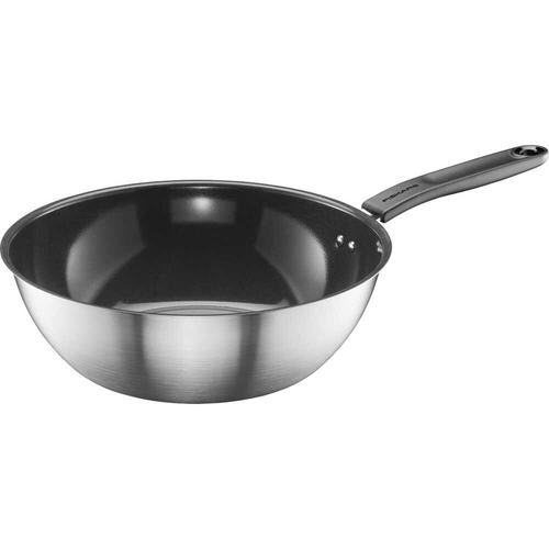 Tigaie wok Fiskars, 28cm, Ceramica, Negru/Argintiu