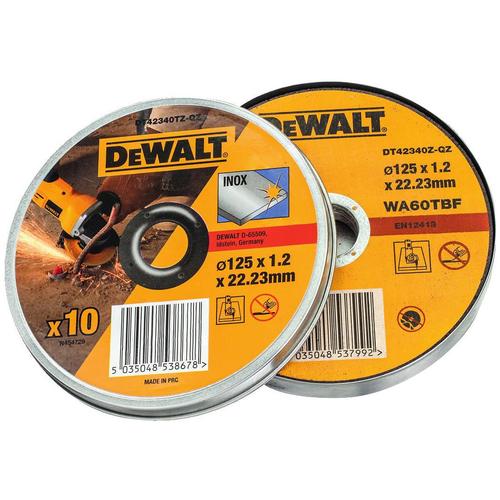 Set 10 discuri de taiere DeWalt DT42340TZ-QZ, Otel inoxidabil, 125mm/22.23mm/1.2mm, Galben