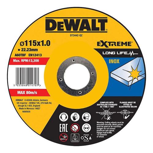 Disc de taiere INOX DeWALT DT3442-QZ, 115x22.2x1 mm, pentru otel inoxidabil, pana la 13300 rpm