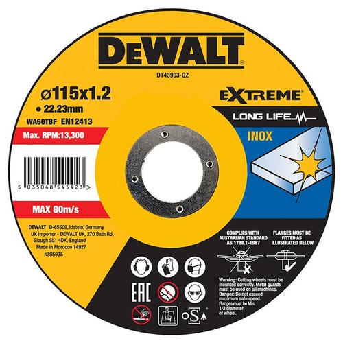 Disc de taiere inox DeWALT DT43903-QZ, 115x22.2x1.2 mm, 13300 rpm