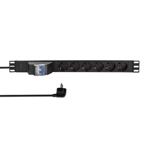 Prelungitor PDU LOGILINK 1U pentru rack 19 inch, 6 prize Schuko, intrare Schuko, max 16 A, circuit intrerupere 2 poli, 2 m