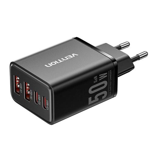 Alimentator retea Vention, 30W, 2 x USB-C (30W/20W), 2 x USB-A (18W/18W), GaN, Fast Charge, Negru