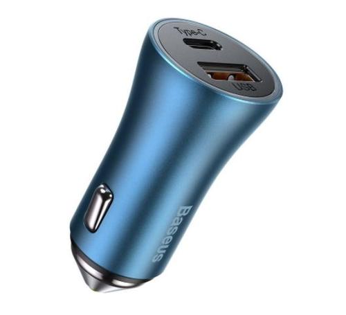 Incarcator auto Baseus CCJD-03 Golden, 1 x USB, 1 x USB-C, Quick Charge 3.0, Power Delivery 40W (Albastru)