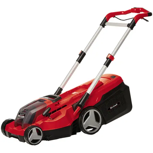 Masina electrica de tuns gazonul pe acumulator Einhell PXC RASARRO, cu 2 acumulatori inclusi Li-Ion 18V 4 Ah, incarcator rapid, latime taiere 38 cm, inaltime taiere 25-75 mm, sac 45l