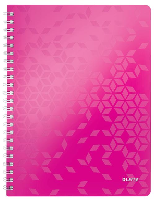 Caiet de birou LEITZ WOW, PP, FSC, reciclabil, A4, 80 coli, cu spira, matematica, Roz