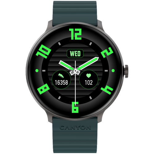 Smartwatch CANYON Jacky SW-69, Ecran LTPS 1.3inch, Bluetooth, 380+ Fete de ceas, 25 moduri de sport, Autonomie 9 zile, IP68 (Verde/Portocaliu)