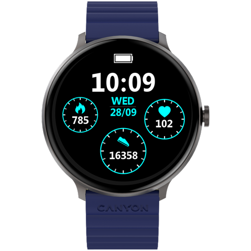 Smartwatch CANYON Jacky SW-69, Ecran LTPS 1.3inch, Bluetooth, 380+ Fete de ceas, 25 moduri de sport, Autonomie 9 zile, IP68 (Albastru/Galben)