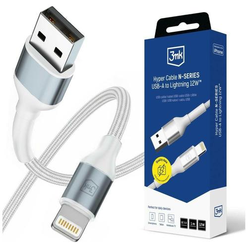 Cablu de date 3MK Hyper N-SERIES USB-A la Lightning, 1m, 12W, Alb