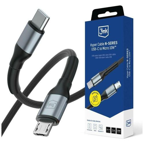 Cablu pentru incarcare si transfer de date 3mk Hyper N-SERIES, USB-C la Micro-USB, 10W, 2A, 3m, Negru
