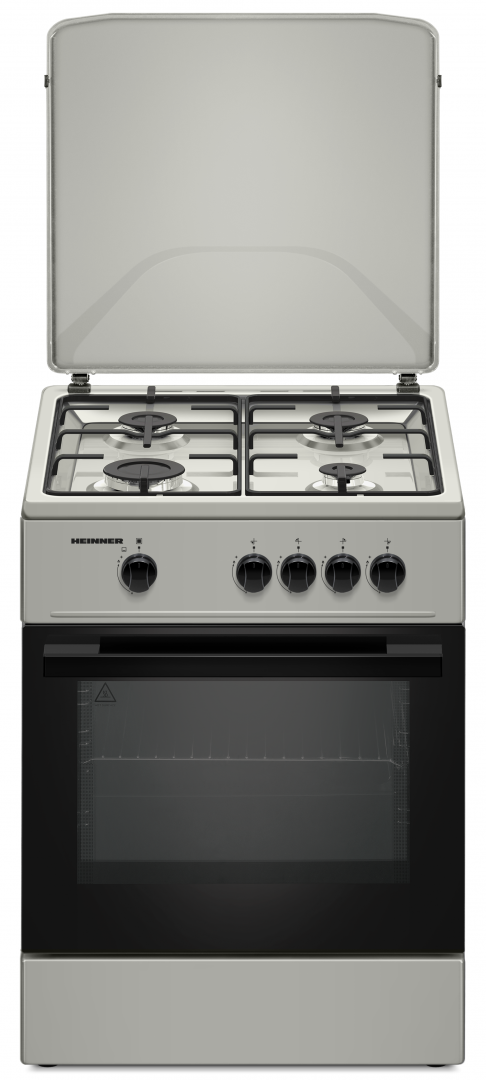 Aragaz HEINNER HFSC-K6060SL, Gaz, 4 arzatoare, Aprindere electrica, Duze GPL incluse, Tava si gratar cromat 60 cm (Argintiu)