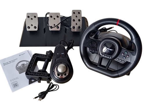 Set volan cu pedale si schimbator Tracer SimRacer TRAJOY47345 GameZone, 6in1, PlayStation 4, PC, Xbox One, Series X/S, Nintendo Switch (Negru)