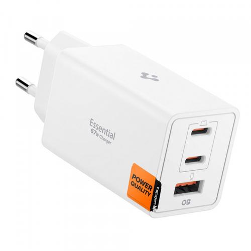 Incarcator Retea Spigen Essential, 67W, 3.25A, 1 x USB-A - 2 x USB-C, ACH08710 (Alb)