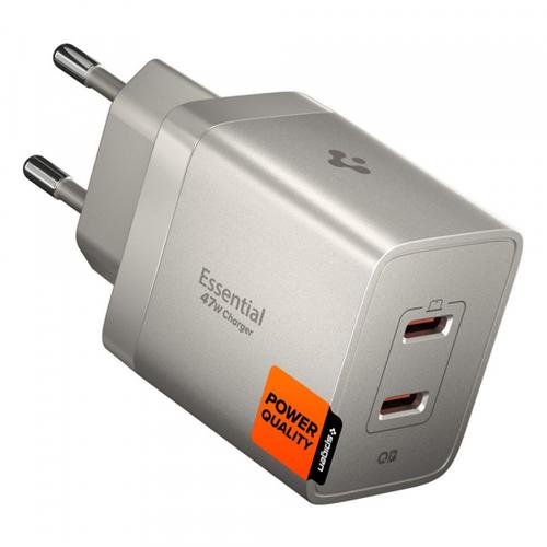 Incarcator Retea Spigen EE472EU Essential, 47W, 3A,  2 x USB-C, ACH10451 (Gri deschis)