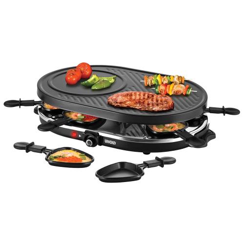 Plita electrica Unold Raclette U48795, 1200 W, 8 tigai antiaderente incluse, Suprafata 37.9 x 25.8 cm (Negru)