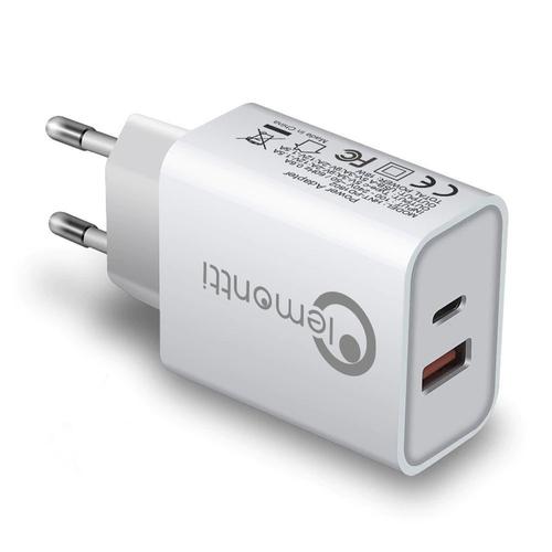 Incarcator Retea Lemontti LEMIRPDTU20ALB, 1 x USB Type-C, 1 x USB Quick Charge 3.0 20W, 3.4A (Alb)