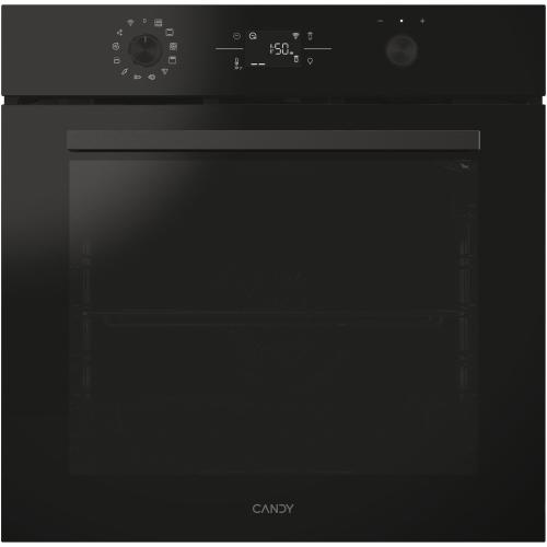 Cuptor incorporabil Candy Bake 800 Titanium CA6 NP5B3YTB, Electric, 78 litri, Curatare Pirolitica & Hidrolitica, WiFi, 12 functii, Butoane Push-pull, Display, Softclose, Raft telescopic, Clasa A++ (Negru)