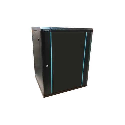 Rack 12U 600x450 DATEUP RAL 9004, dezasamblat, montare pe perete, usa din sticla, panouri laterale detasabile si securizate