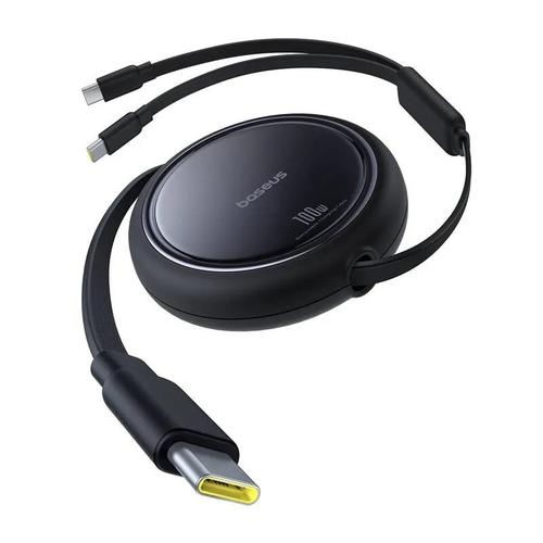 Cablu USB-C 2W1 cu oglinda luminoasa, C+C / 100W / 1m, Negru