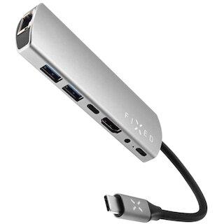 Hub USB Fixed Multiport 7 in 1, USB 3.0, Ethernet RJ45, HDMI 4K, Audio 3,5 mm, Aluminium, PD 100W (Argintiu)