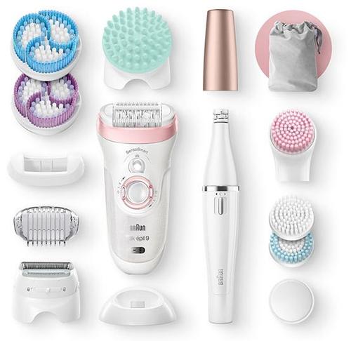 Epilator Braun Silk-epil 9-995, Premium 9-in-1, Wet & Dry, Tehnologie SensoSmart (Alb/Roz)
