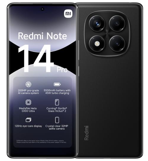 Telefon Mobil Xiaomi Redmi Note 14 Pro 4G, Procesor Mediatek Helio G100 Ultra Octa-Core, AMOLED 6.67inch, 8GB RAM, 256GB Flash, Camera Tripla 200+8+2 MP, Wi-Fi, 4G, Dual Sim, Android (Negru)