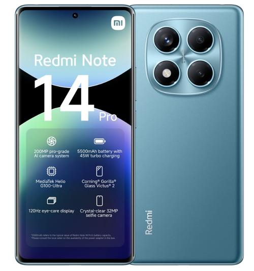 Telefon Mobil Xiaomi Redmi Note 14 Pro 4G, Procesor Mediatek Helio G100 Ultra Octa-Core, AMOLED 6.67inch, 8GB RAM, 256GB Flash, Camera Tripla 200+8+2 MP, Wi-Fi, 4G, Dual Sim, Android (Albastru)