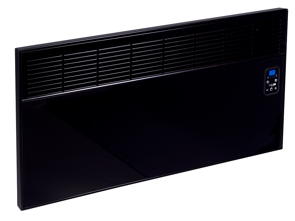 Convector de perete sau pardoseala iVigo EPK 2000 W Black Glass, control electronic, Termostat de siguranta, termostat reglabil, IP 24, pentru 24 mp, ERP 2018